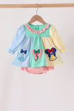 Colorblock character applique ruffle bubble