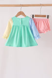 Colorblock character applique ruffle bloomer set