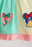 Colorblock character applique ruffle dress