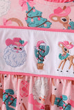 Pink Cowboy Santa Embroidery Ruffle Pants Set