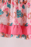 Pink Cowboy Santa Embroidery Ruffle Pants Set