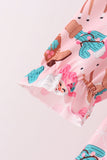 Pink Cowboy Santa Embroidery Ruffle Pants Set