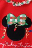 Red christmas character applique ruffle romper
