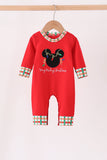 Red christmas character applique romper