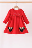 Red christmas character applique dress