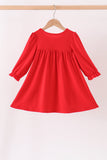Red christmas character applique dress