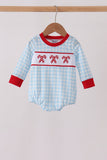 Blue Candy Cane Embroidery Gingham Bubble