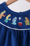 Blue corduroy Nativity Embroidery Bloomer Set