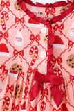 Pink Candy Cane Bow Ruffle Bamboo Dress
