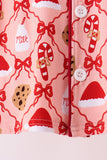 Pink Candy Cane Bow Ruffle Bamboo Mom&me Pajama Set