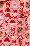 Pink Candy Cane Bow Ruffle Bamboo Mom&me Pajama Set