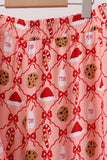 Pink Candy Cane Bow Ruffle Bamboo Mom&me Pajama Set