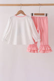 Pink Castle Applique Ruffle Pants Set