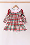 Red Character Embroidery Gingham Dress