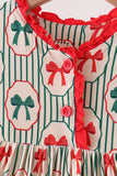 Green Christmas Bow Ruffle Bamboo Dress