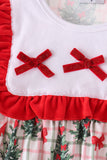 Red Bow Embroidery Velvet Ruffle Pants Set