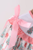 Pink Christmas Tree Embroidery Ruffle Dress