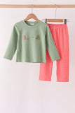 Sage Christmas Embroidery Pants Set