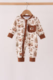 Brown Duck Embroidery Ruffle Romper