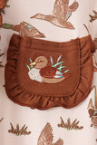 Brown Duck Embroidery Ruffle Romper