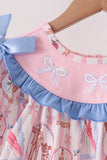 Pink Character Bow Embroidery Ruffle Pants Set