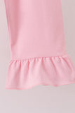 Pink Character Bow Embroidery Ruffle Pants Set