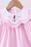 Pink stripe bunny bow embroidery dress