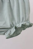 Sage floral cross embroidery ruffle bloomer set