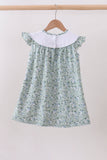 Sage floral cross embroidery ruffle dress