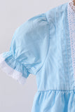 Blue cross embroidery lace dress