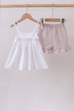 Ivory shell embroidery ruffle shorts set