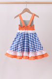 Sage strawberry embroidery ruffle gingham dress
