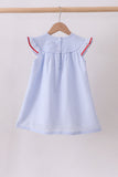 Blue stripe bow fireworks embroidery ruffle dress
