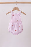 Pink stripe watermelon embroidery seersucker ruffle bubble