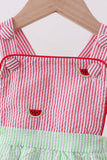 Red stripe watermelon embroidery seersucker bubble