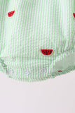 Red stripe watermelon embroidery seersucker bubble