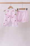 Pink stripe watermelon embroidery seersucker shorts set