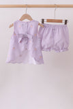 Purple seersucker butterfly embroidery shorts set