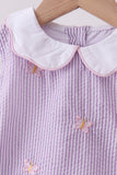 Purple seersucker butterfly embroidery bloomer set