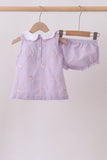 Purple seersucker butterfly embroidery bloomer set