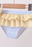 Colorblock crab embroidery ruffle 2pc swimsuit