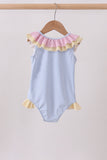 Colorblock crab embroidery ruffle swimsuit