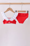 Red star embroidery ruffle 2pc swimsuit