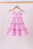 Pink gingham ruffle tiered dress