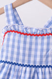 Blue gingham ruffle tiered dress