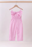 Pink bow gingham jumpsuit