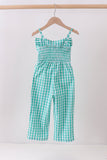 Green bow gingham jumpsuit