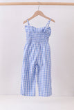 Blue bow gingham jumpsuit
