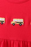 Red School bus Smocked Ruffle Shorts set