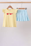 Yellow Apple Embroidery Skorts Set